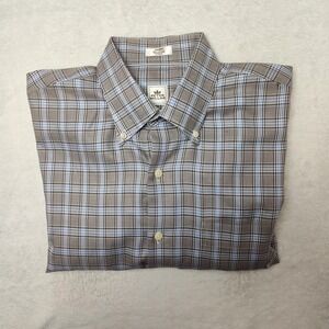 Peter Millar Shirt Mens Medium Blue Glen Plaid Long Sleeve Button Up Work School